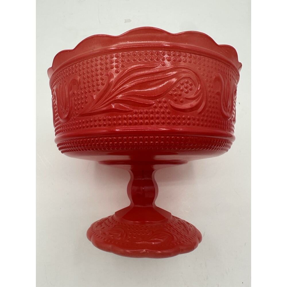 Vintage EO Brody Co Cleveland OH White And Red Milk Glass Compote Bowl EUC - Picture 7 of 7